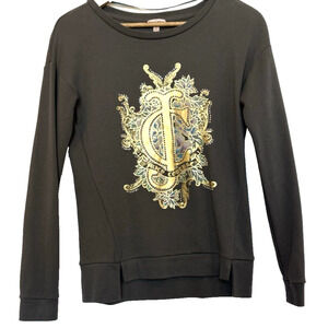 Juicy Couture Y2K Womens Metallic Bling Logo Sweatshirt Size S Gold Rhinestone